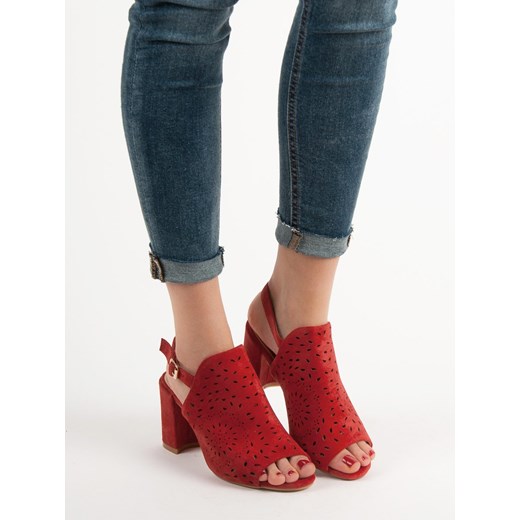 Sandały damskie CzasNaButy czerwone z klamrą bez wzorów eleganckie na wysokim obcasie 