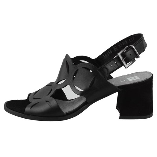 Sandały damskie z klamrą czarne na obcasie bez wzorów na średnim 