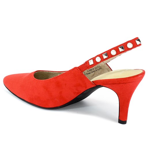 Sandały damskie Marco Tozzi z klamrą czerwone na średnim obcasie eleganckie gładkie na 