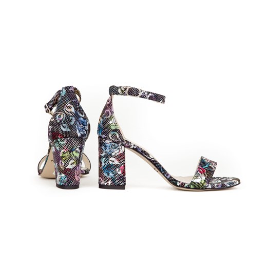 Zapato sandały damskie na słupku skórzane na wysokim obcasie w kwiaty z klamrą 