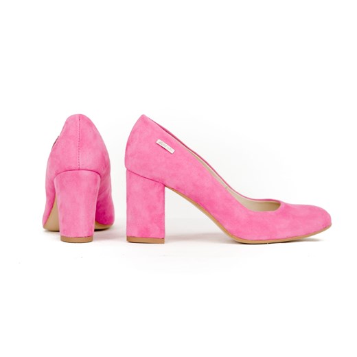 Czółenka różowe Zapato na słupku eleganckie z okrągłym noskiem bez zapięcia 