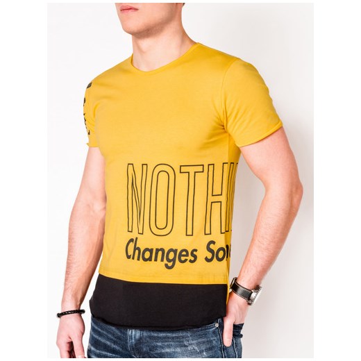T-shirt męski z nadrukiem S981 - zółty