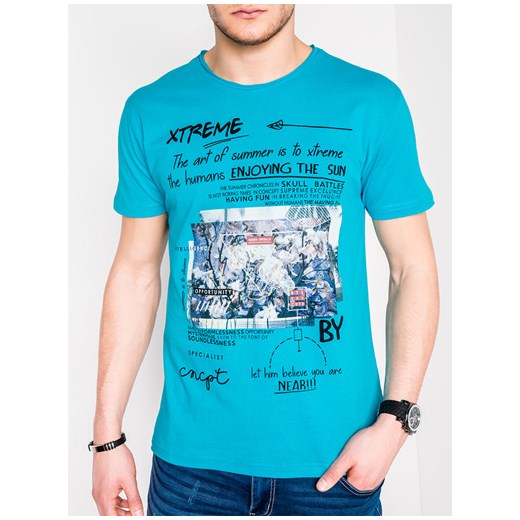 T-shirt męski z nadrukiem S997 - turkusowy