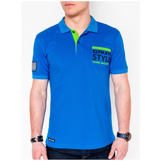Koszulka męska polo z nadrukiem S904 - niebieska