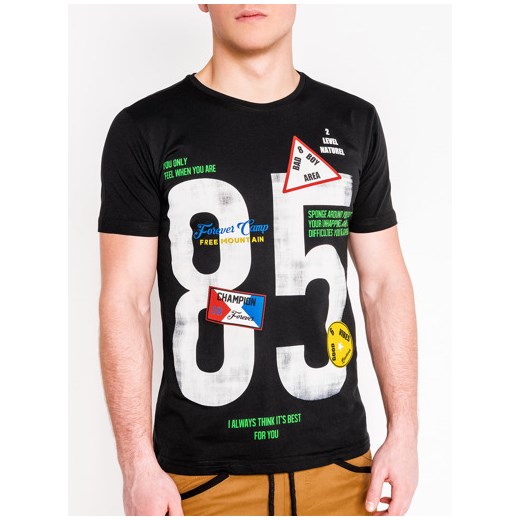 T-shirt męski z nadrukiem S990 - czarny