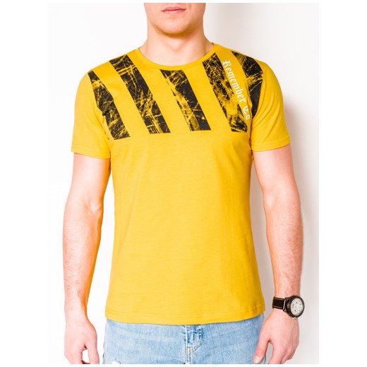 T-shirt męski z nadrukiem S959 - żółty