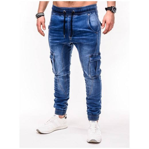 Spodnie męskie jeansowe joggery P410 - niebieskie