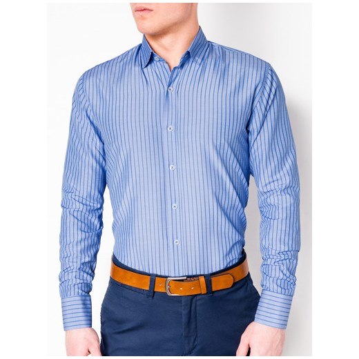 Niebieska koszula męska Ombre Clothing z długimi rękawami 
