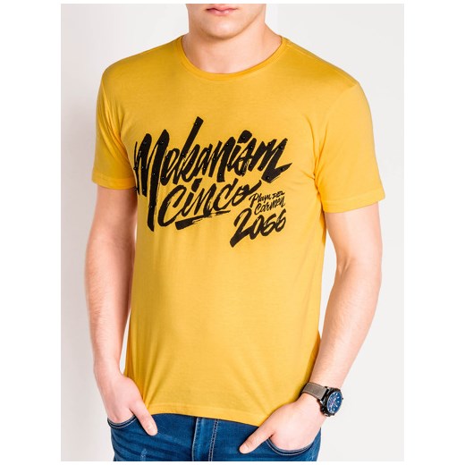 T-shirt męski z nadrukiem S955 - żółty