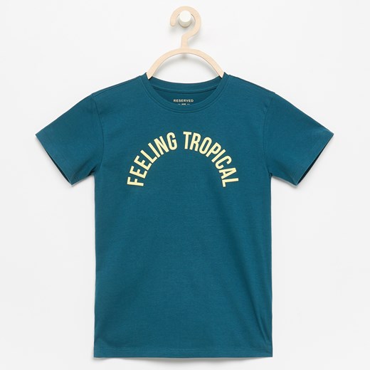 Reserved - T-shirt z napisem - Turkusowy Reserved  170 