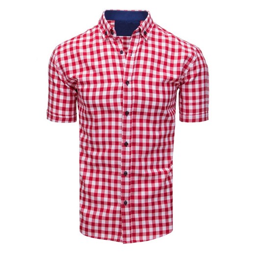 Biało-czerwona koszula męska w kratę z krótkim rękawem (kx0890)  Dstreet XL okazyjna cena  