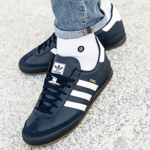 Buty sportowe męskie Adidas ze skóry niebieskie wiązane młodzieżowe 