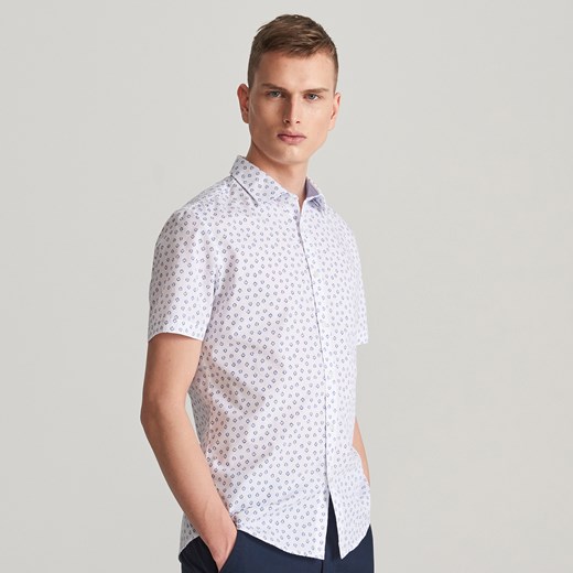Reserved - Koszula slim fit z drobnym wzorem - Biały
