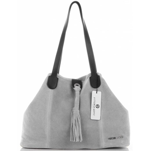 Shopper bag Vittoria Gotti z frędzlami zamszowa skórzana elegancka na ramię