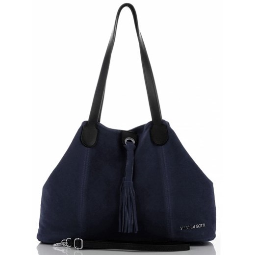 Shopper bag Vittoria Gotti zamszowa duża niebieska na ramię 
