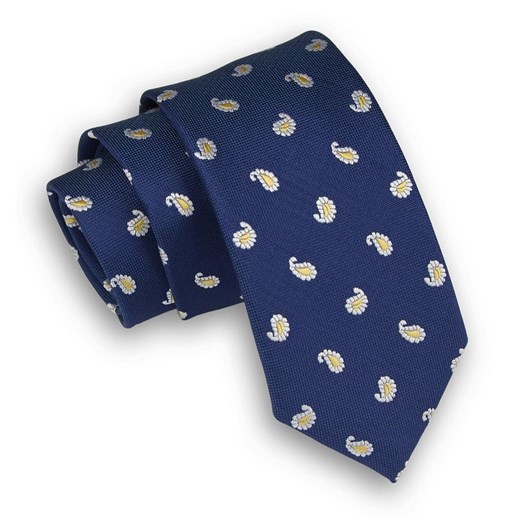 Granatowy Elegancki Krawat Męski w Łezki -ALTIES- 6 cm, Drobny Wzór Paisley KRALTS0290 ze sklepu JegoSzafa.pl w kategorii Krawaty - zdjęcie 66678838