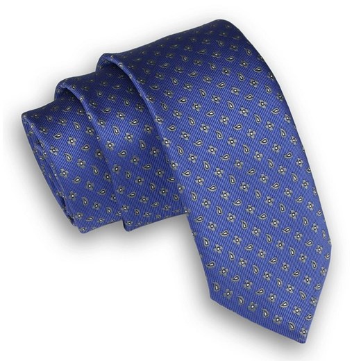 Niebiesko-Szary Elegancki Krawat Męski -ALTIES- 6 cm, w Drobne Kwiaty i Paisley KRALTS0301 Alties   JegoSzafa.pl