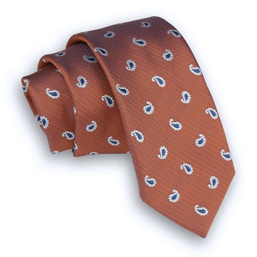 Pomarańczowy Elegancki Krawat Męski -ALTIES- 6 cm, Miedziany, w Paisley, Łezki KRALTS0302 ze sklepu JegoSzafa.pl w kategorii Krawaty - zdjęcie 66678848