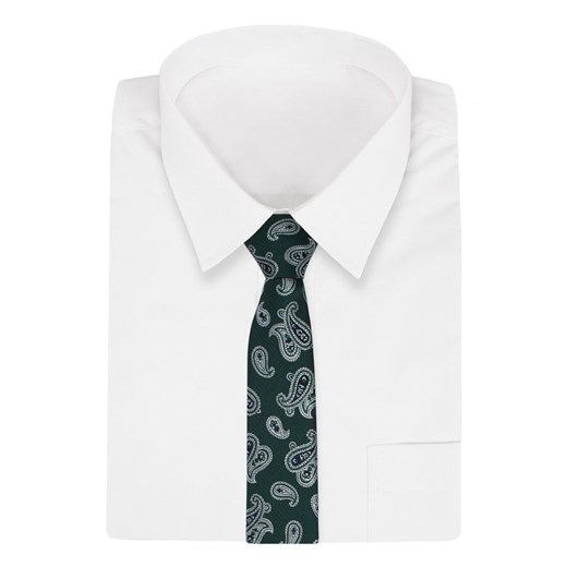 Zielono-Szary Elegancki Krawat w Paisley, Łezki -ALTIES- 6 cm, Męski KRALTS0305 Alties   JegoSzafa.pl