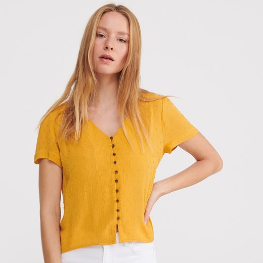 Żółta bluzka damska Reserved z krótkimi rękawami gładka 