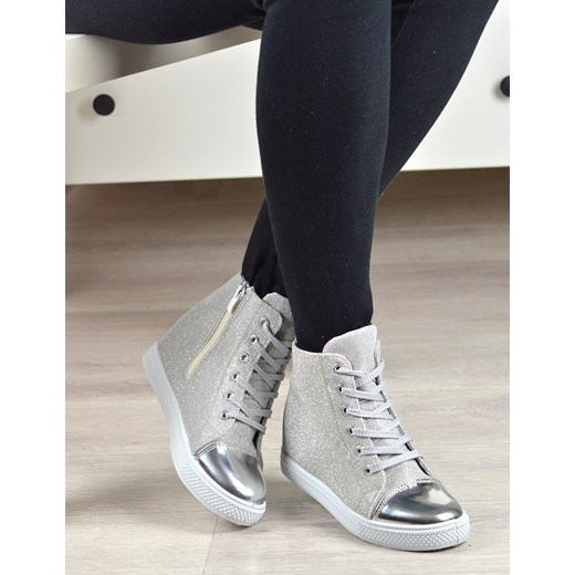 Sneakersy damskie srebrne Damle na jesień młodzieżowe sznurowane gładkie 