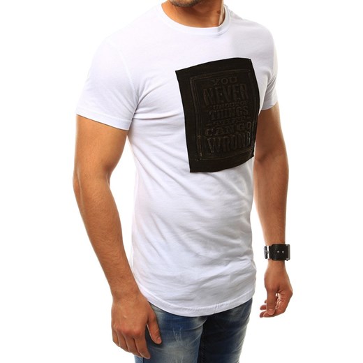 T-shirt męski z naszywką biały (rx2410)