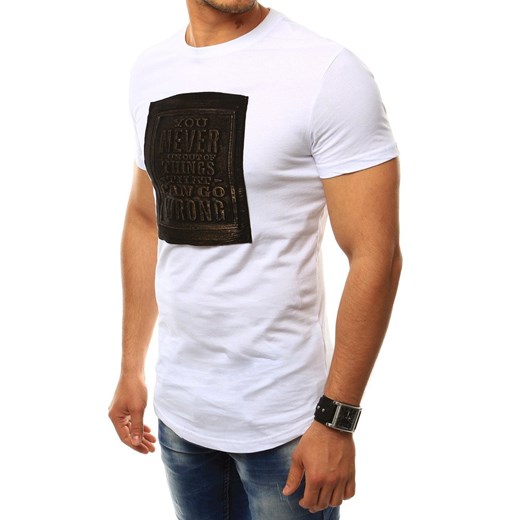 T-shirt męski z naszywką biały (rx2410)