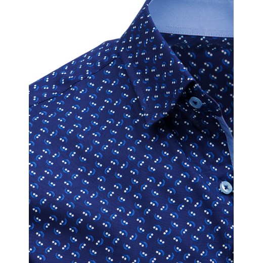 Koszula męska elegancka we wzory niebieska (dx1522)