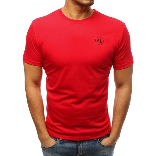 T-shirt męski czerwony Dstreet z krótkimi rękawami gładki 