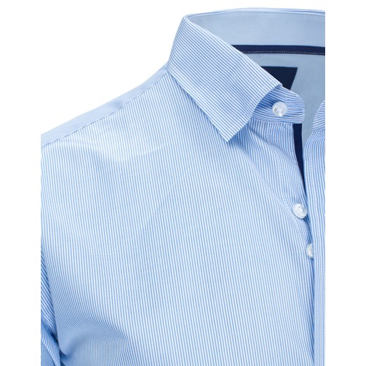 Błękitna koszula męska w paski z długim rękawem DX1306