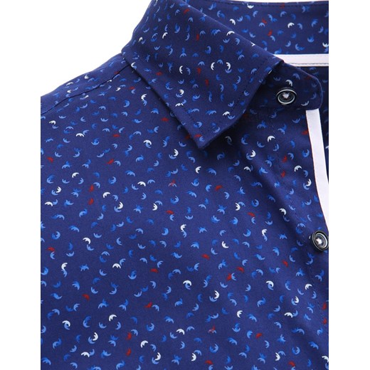 Granatowa koszula męska we wzory z długim rękawem DX1480