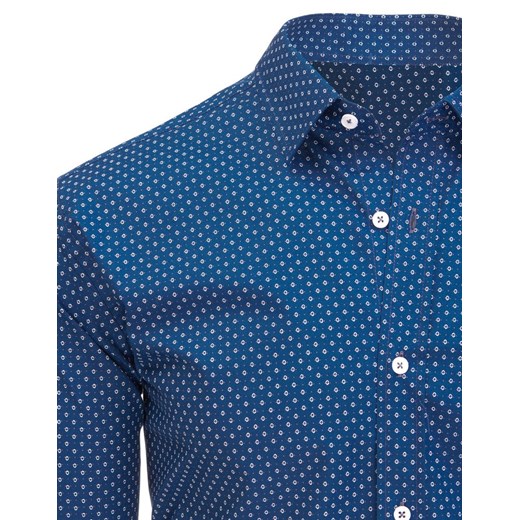 Niebieska koszula męska we wzory z długim rękawem DX1434