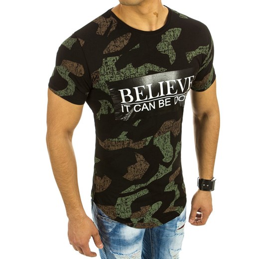 T-shirt męski z nadrukiem camo czarny (rx2054)