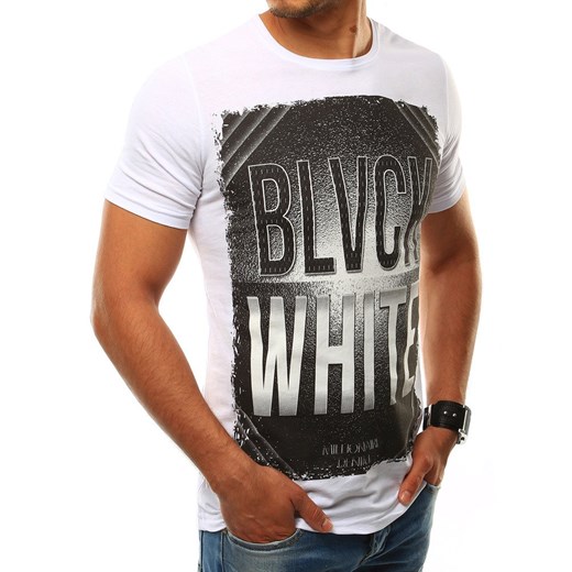 T-shirt męski z nadrukiem biały RX2529