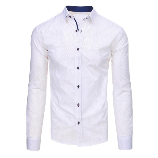 Biała koszula męska we wzory z długim rękawem (dx1457)
