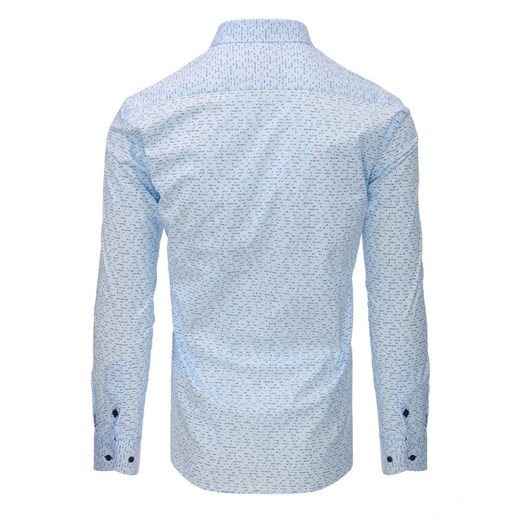 Błękitna koszula męska we wzory z długim rękawem DX1468