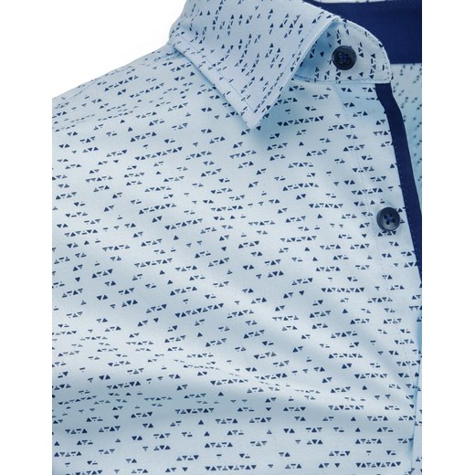 Błękitna koszula męska we wzory z długim rękawem DX1468