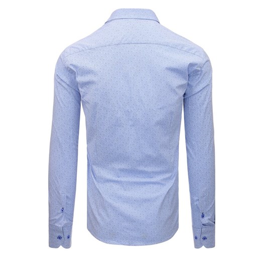 Błękitna koszula męska we wzory z długim rękawem DX1484