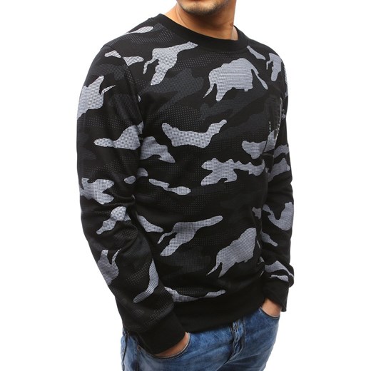 Bluza męska z nadrukiem camo czarna (bx3500)