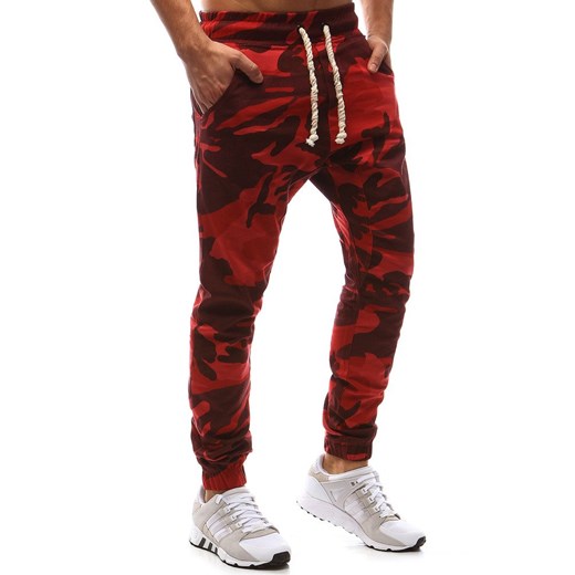 Spodnie męskie joggery camo czerwone (ux1145)