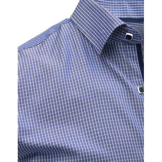 Granatowa koszula męska w kratkę z długim rękawem DX1472
