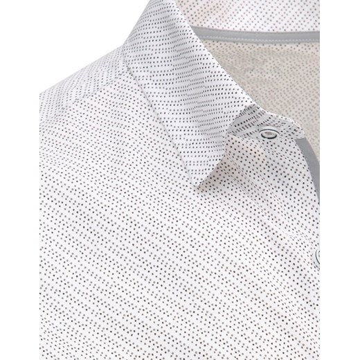 Biała koszula męska we wzory z długim rękawem DX1498