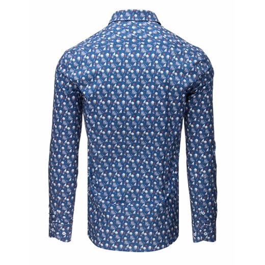 Koszula męska Dstreet niebieska elegancka w abstrakcyjnym wzorze z klasycznym kołnierzykiem z długimi rękawami z bawełny 