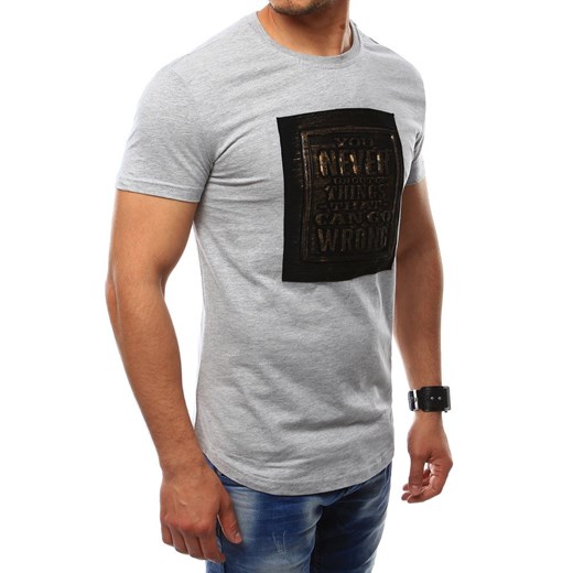 T-shirt męski z naszywką szary (rx2409)