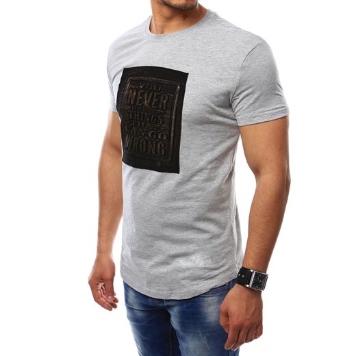 T-shirt męski z naszywką szary (rx2409)