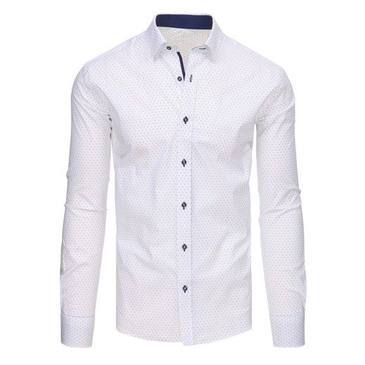 Biała koszula męska we wzory z długim rękawem (dx1473)