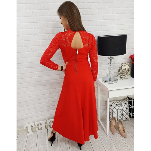 Sukienka czerwona Dstreet elegancka maxi z długim rękawem z dekoltem na plecach prosta 
