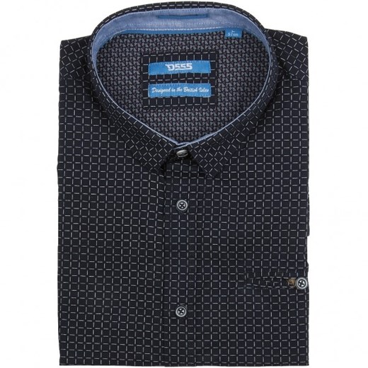 Granatowa koszula bawełniana D555 REPUBLIC z regularnym wzorem, z krótkim rękawem D555  L mensklep