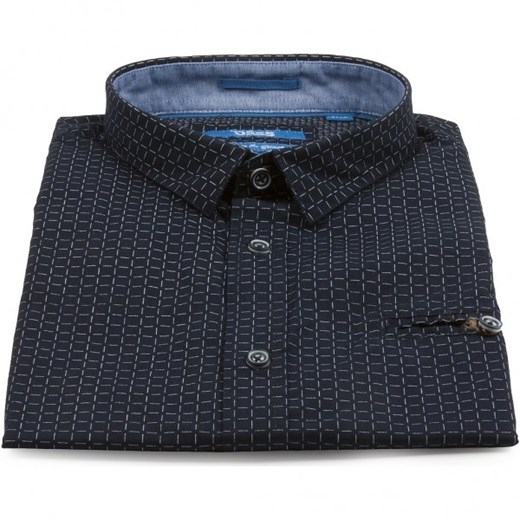 Granatowa koszula bawełniana D555 REPUBLIC z regularnym wzorem, z krótkim rękawem  D555 M mensklep