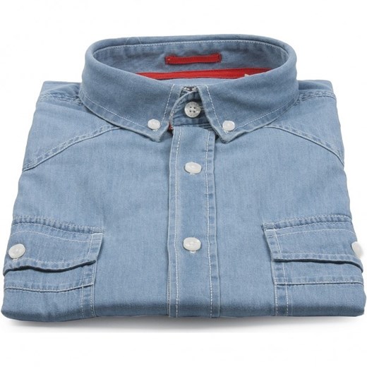 Jasnoniebieska koszula jeansowa D555 z krótkim rękawem D555  XL mensklep